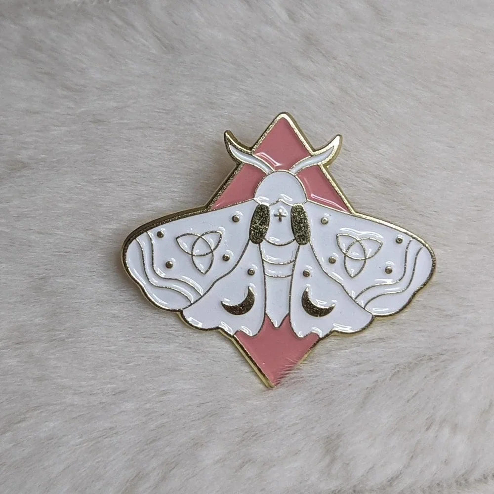 Pink Moth with Celtic and Moon Enamel Pin